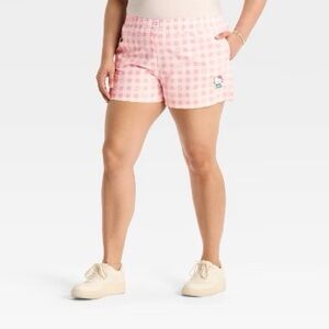 Hello Kitty Sanrio Plaid Gingham‎ Boxer Pajama Shorts Pink White Size Large